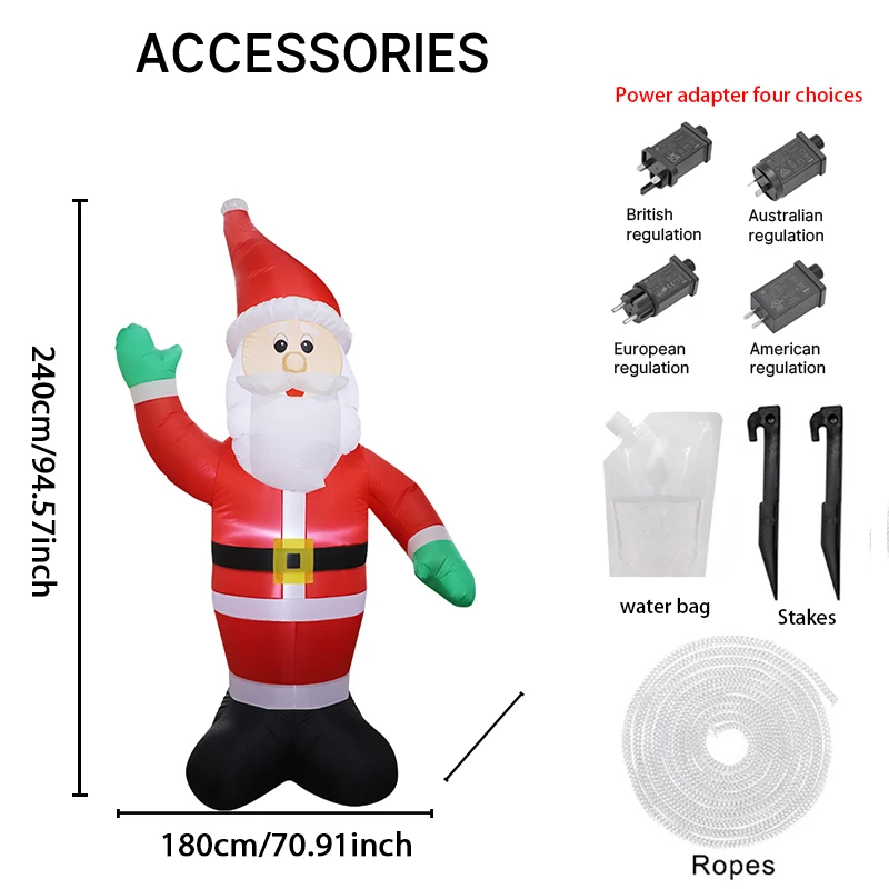 7.87FT Christmas Inflatable Toys with LED Light Santa Claus Wave Hand Supplies Home Ornament Festive Gift Xmas Yard Decoration