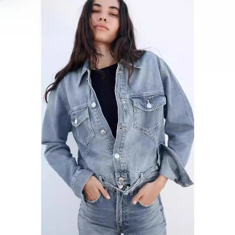 

Spring 2024 Women's Denim Jaet with Belt Straight Leg Jeans Faionable Versatile Loose Fit Regular Thin Casual Sle