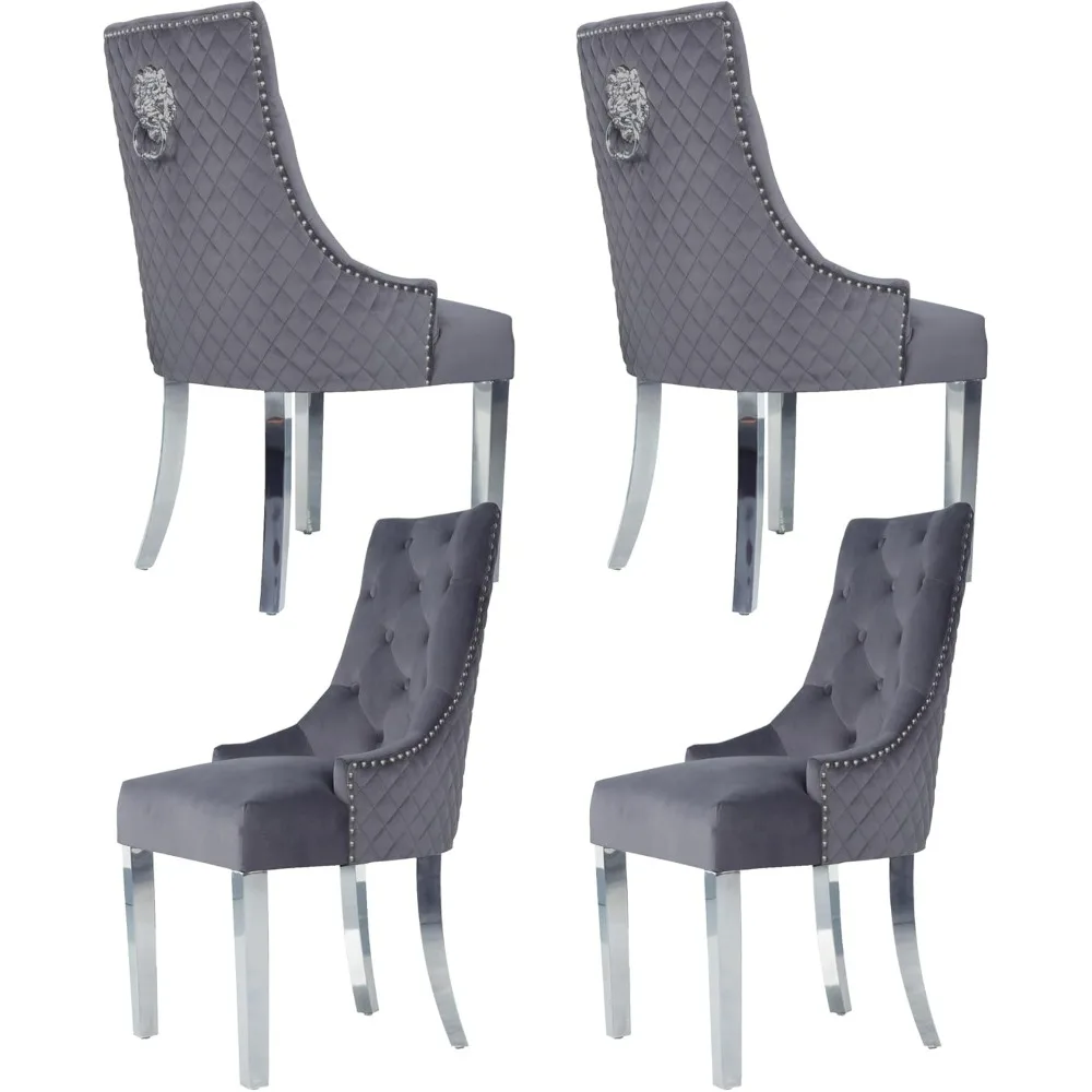 

Velvet Dining Chairs Set of 4, Tufted Nailhead with Stainless Steel Legs and Lion Head Pull Ring, Wingback Dining Kitchen Chairs