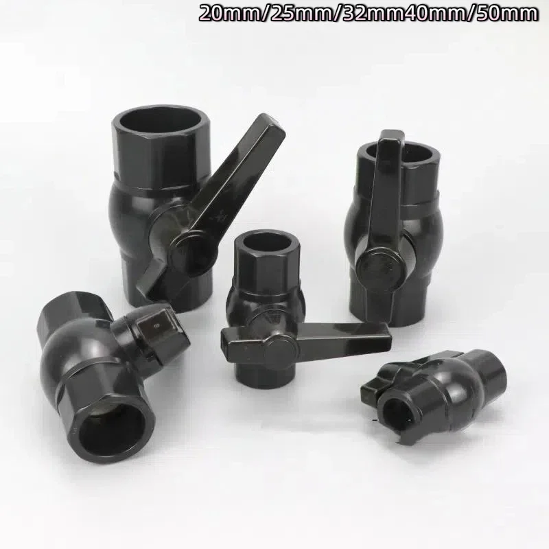 Válvula de bola de tubo de PVC resistente de 20/25/32/40/50 mm para tuberías de agua de jardín, agricultura y acuario