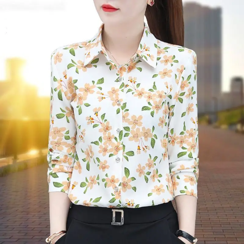 Simplicity Office Lady Spring Women\'s POLO Collar Geometric Striped Satin Face Single Breasted Fashion Long Sleeve Shirts Tops