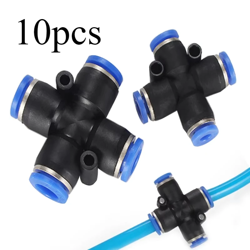 10pcs 4-way Air Quick Connector Pneumatic Accessories PZA 4/6/8/10/12mm, PU Hose Nylon Tube,  Pneumatic Connector