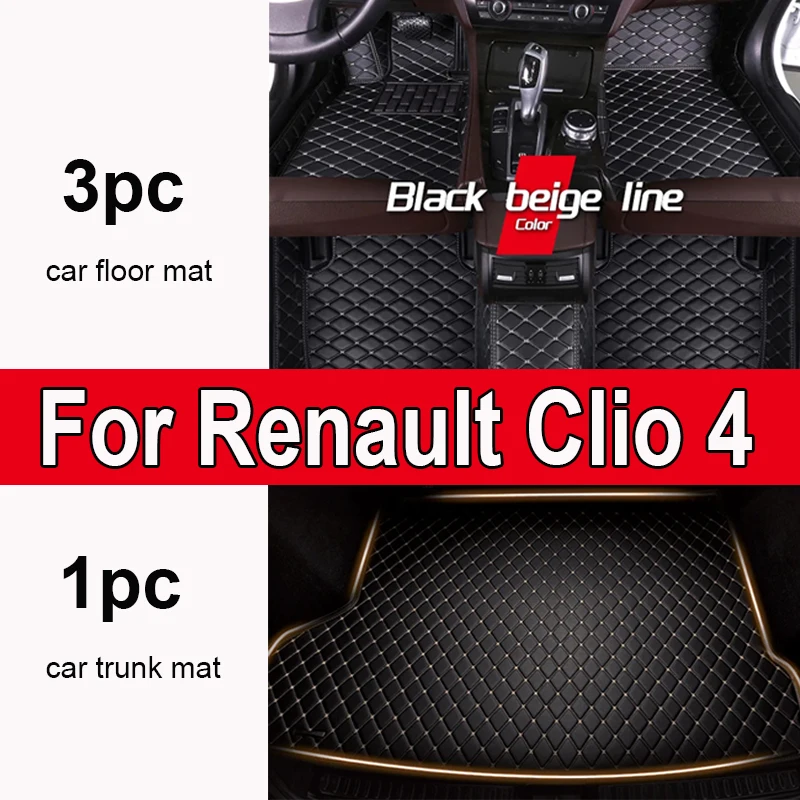 

Автомобильный роскошный кожаный напольный коврик на заказ для Renault Clio 4 2013 2014 2015 2016, автомобильный коврик, полный комплект, женские водонепроницаемые аксессуары