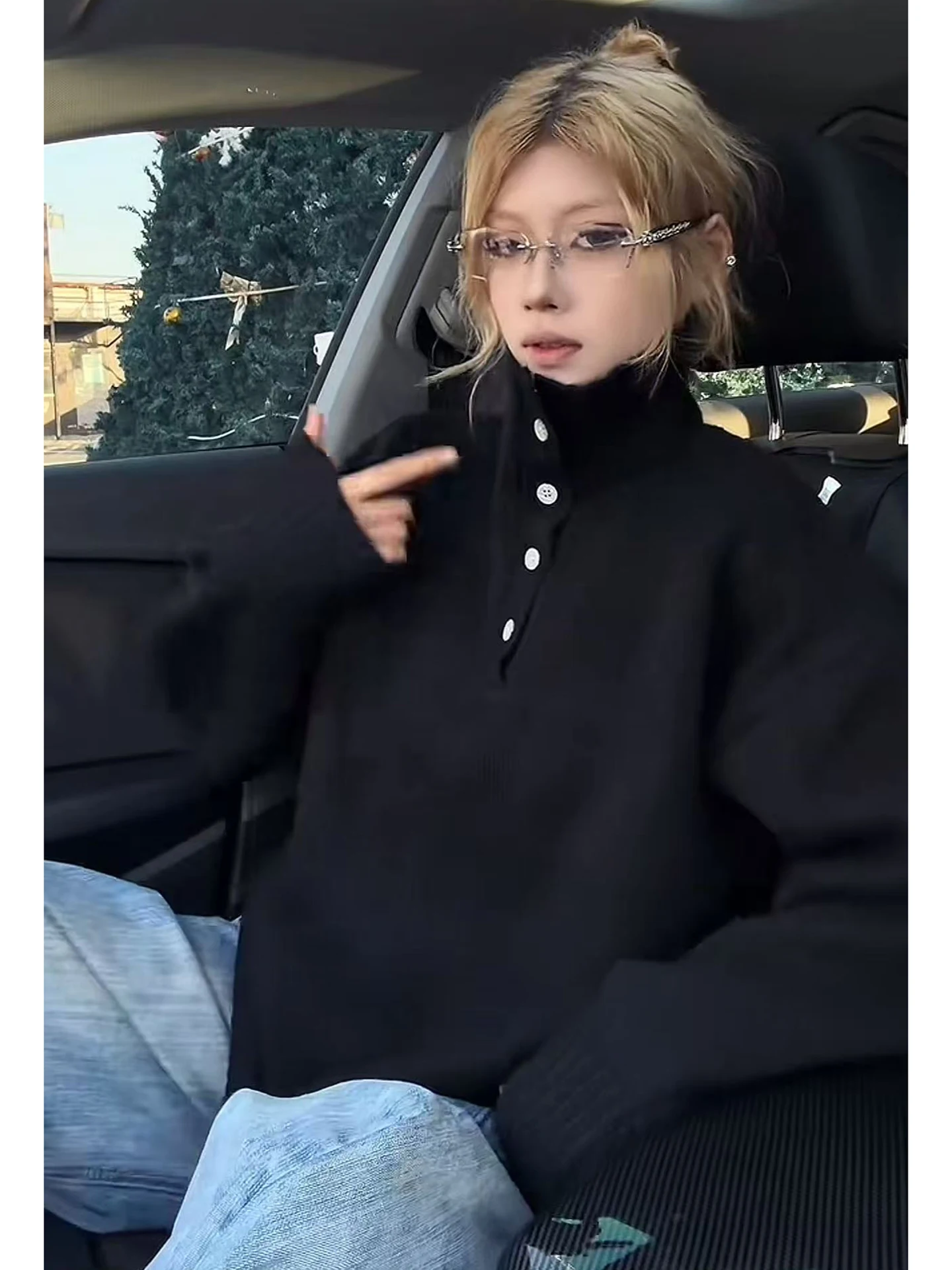 

Bla High Collar Button up Knitted Sweater Men's Thi Warm Base Layer irt Coat Winter Cleanfit Heavy Du Knitwear