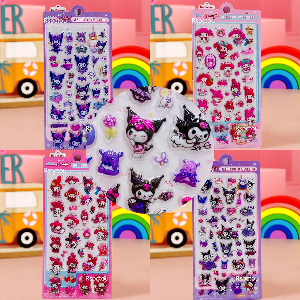 

6pcs Cute Sanrio Kuromi My Melody Relief Stickers Funny Cartoon 3D Puffy Sticker Notebook Fridge Phone Kawaii Reward Decals Gift
