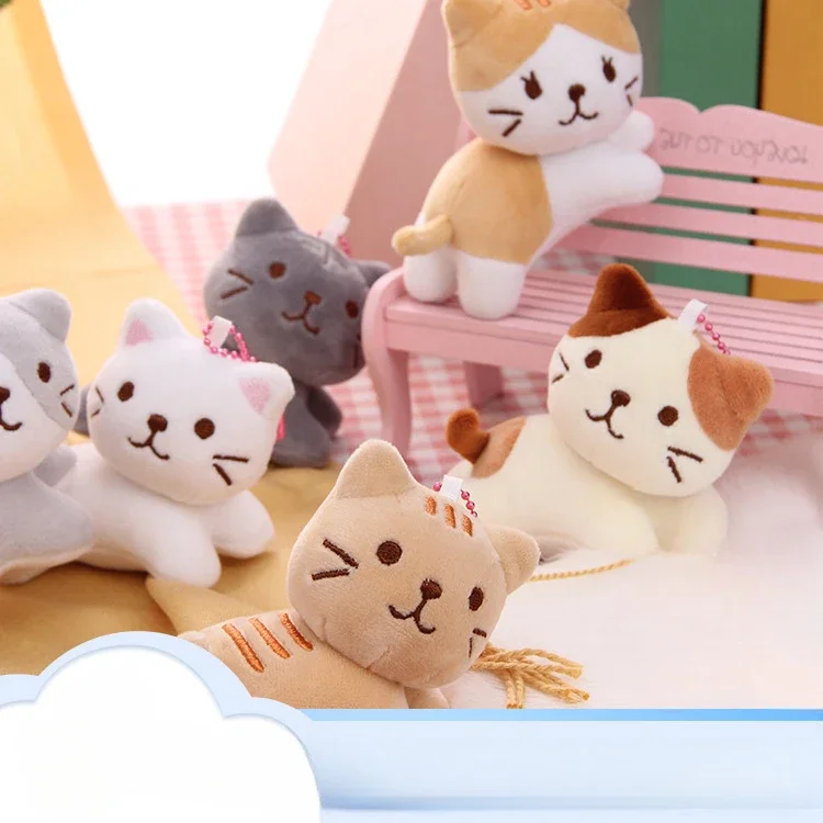 10cm Creative Cartoon Cat Animals Soft Stuffed Plush Toys Hobbies Exquisite Kawaii Schoolbag Decoration Birthday Gifts Kids