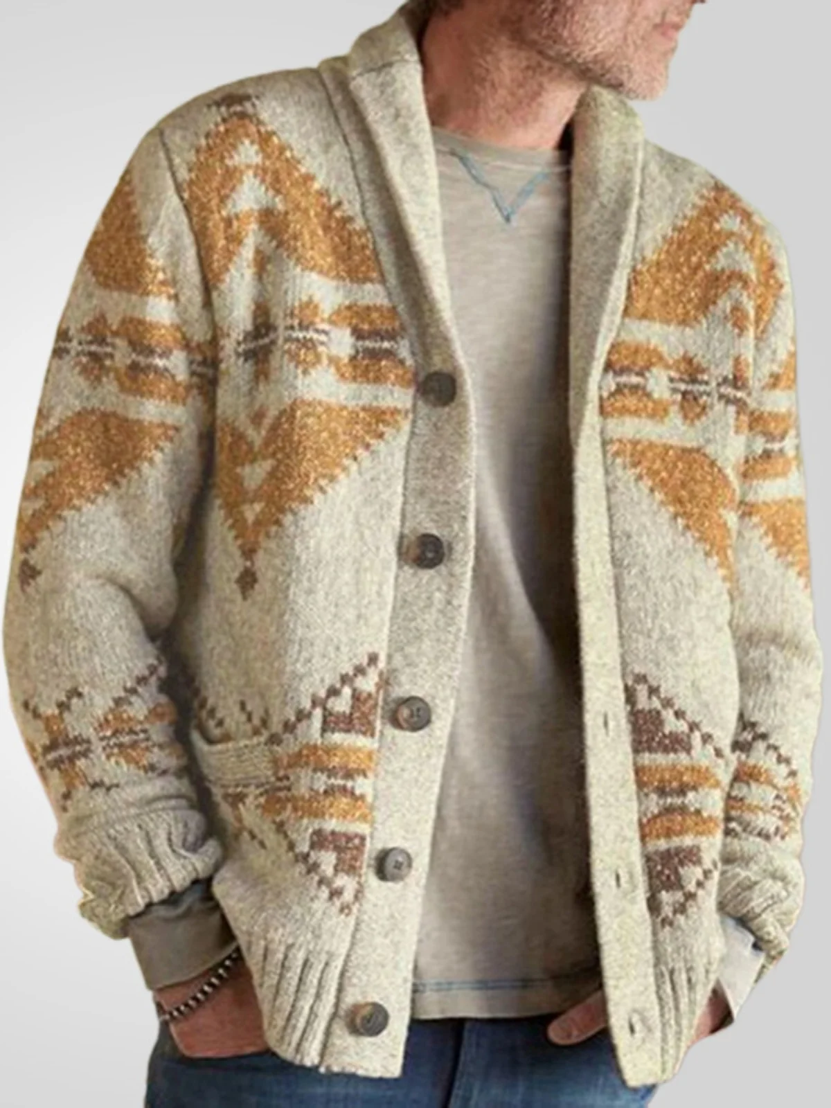 

Мужской вязаный свитер с длинным рукавом, осенне-зимний модный кардиган с цветочным узором, прямого кроя, повседневная одежда для молодых мужчин