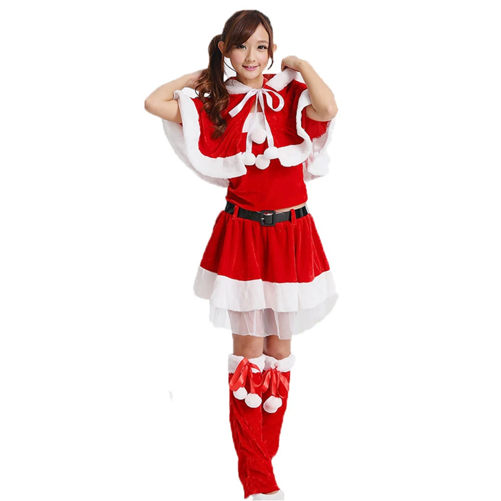 Cosplay Mrs. Santa Claus Red Christmas Dress With Cloak Sweet Women's New Year Party Dress Girl Kawaii Evening Dress Xmas Gift