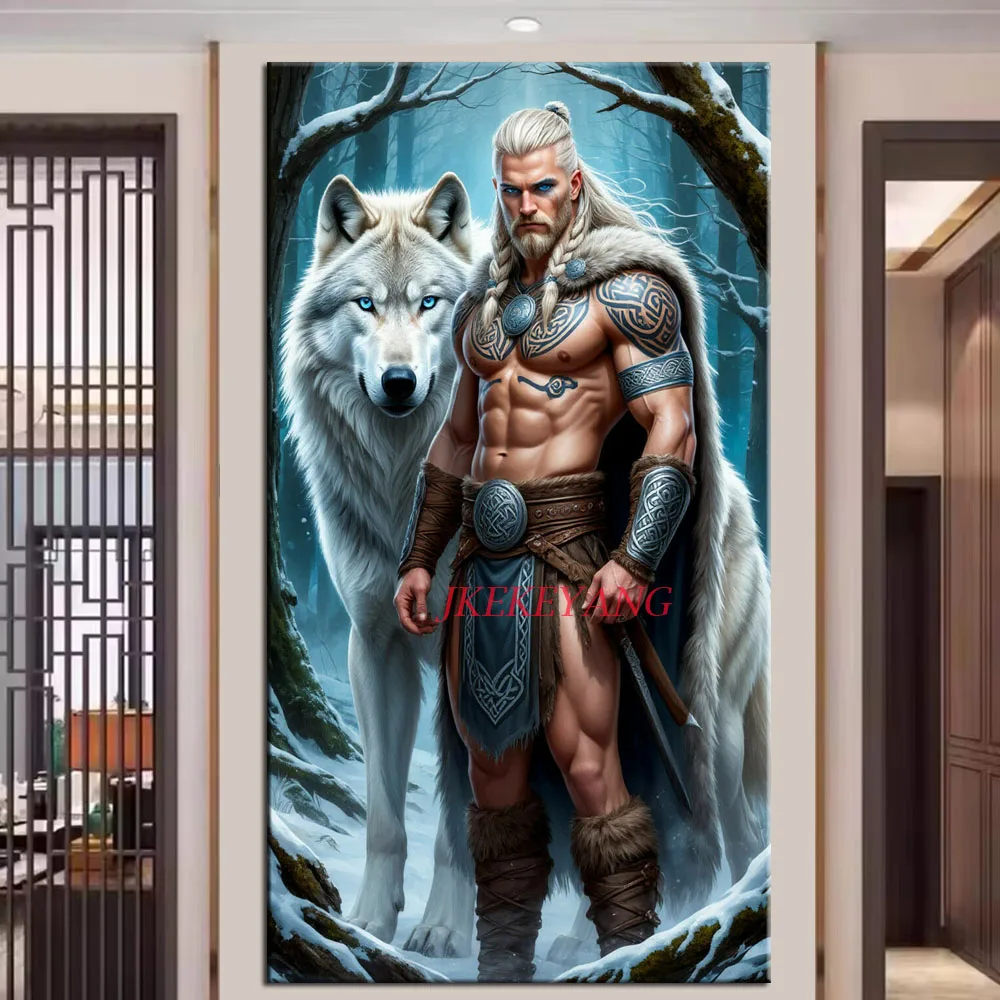 

Картина воина и волка, сделай сам, алмазная живопись, вышивка крестиком, полная дрель, алмазная мозаика, новая коллекция, домашний декор