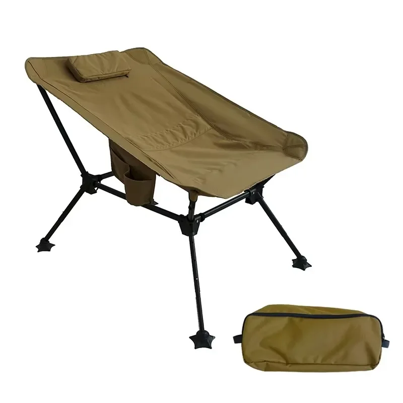 Compact aluminum camping hiking folding fishing chair with pillow and side pocket