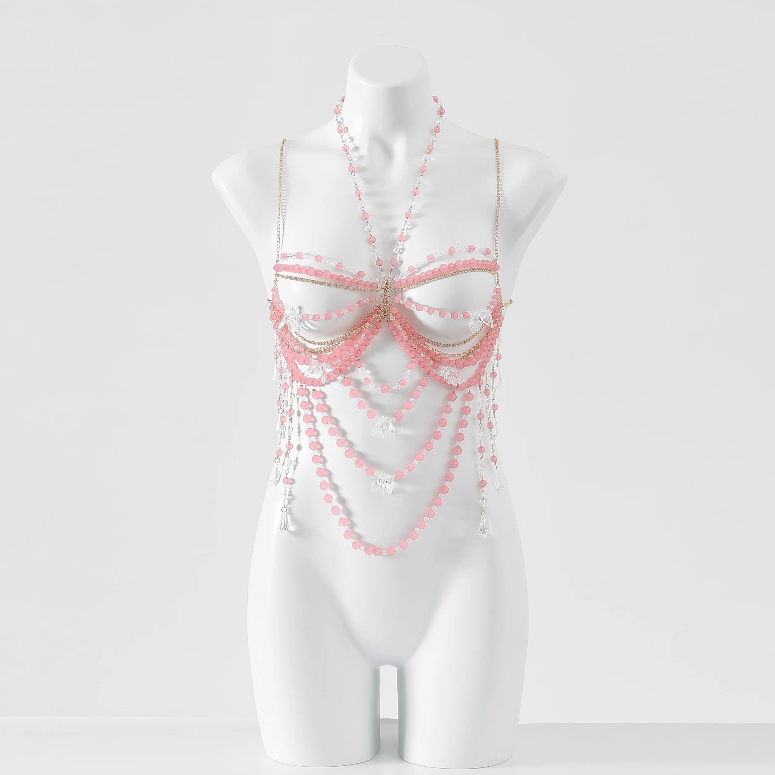 

Fashionable Hollow Out Spicy Girl Backless Acrylic Body Chain Hanging Neck Handmade Bead Hanging Neck Sexy Corset Bead Bra
