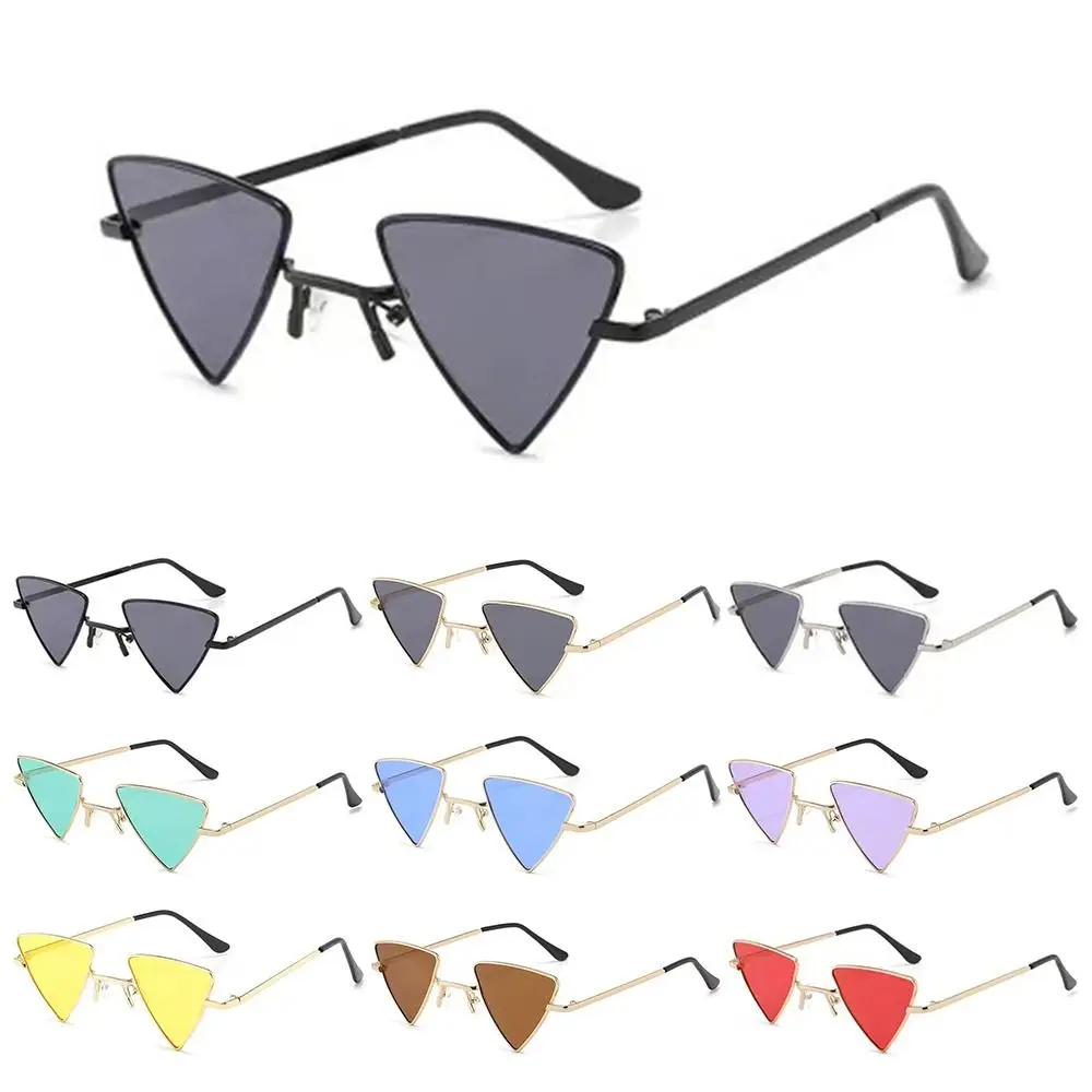 Triangular Small Hippie Sunglasses Tinted Colorful Lens UV400 Protection Punk Shades Metal Frame Eyeglasses