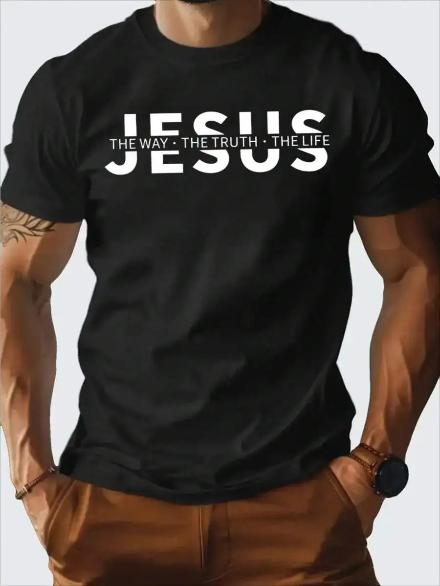 Men Christian Faith T-Shirt Navy Blue Jesus The Way The Truth The Life John Bible Verse Tee Soft