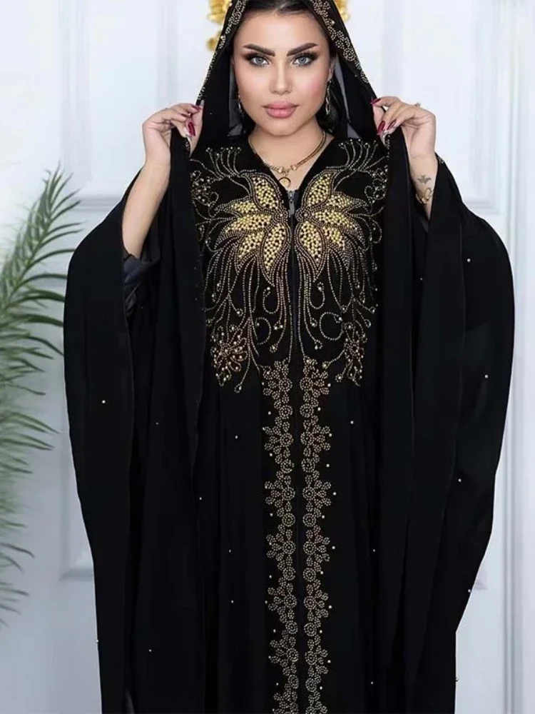 Vestido muçulmano com manga de morcego para mulheres, abaya, diamante, jalabiya, Marrocos Caftan, vestidos de festa, Dubai Abayas, kaftan, robe longo