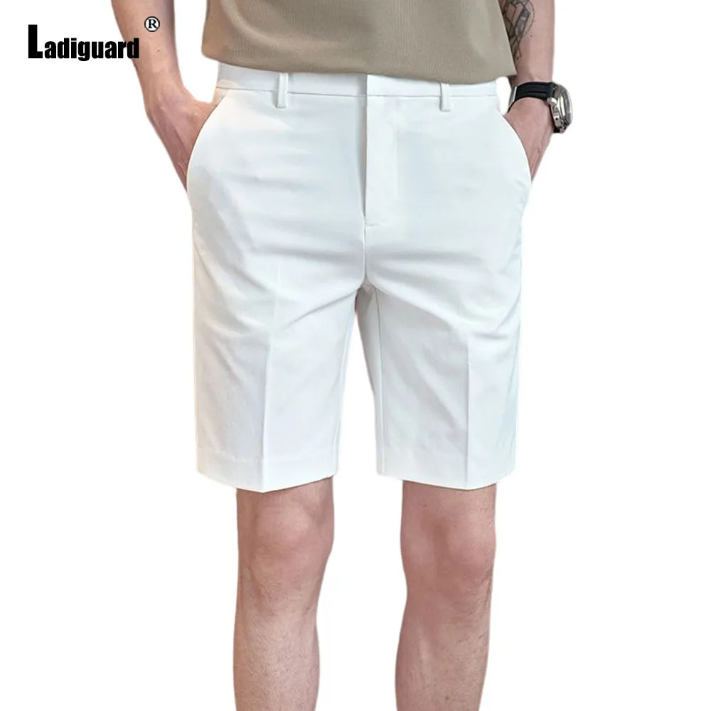 Mens Casual Stand Pocket Suit Shorts Men Elegant Formal Party Wedding Half Pants Solid White Soft Business Man Suits Shorts New