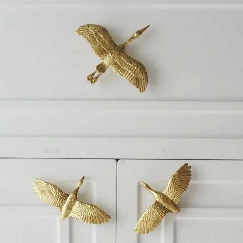 New Realistic Animals Brass Wild Goose Handle Gold Pure Copper Cabinet Handles Drawer Pulls Wardrobe Door Knob Handle Hardware