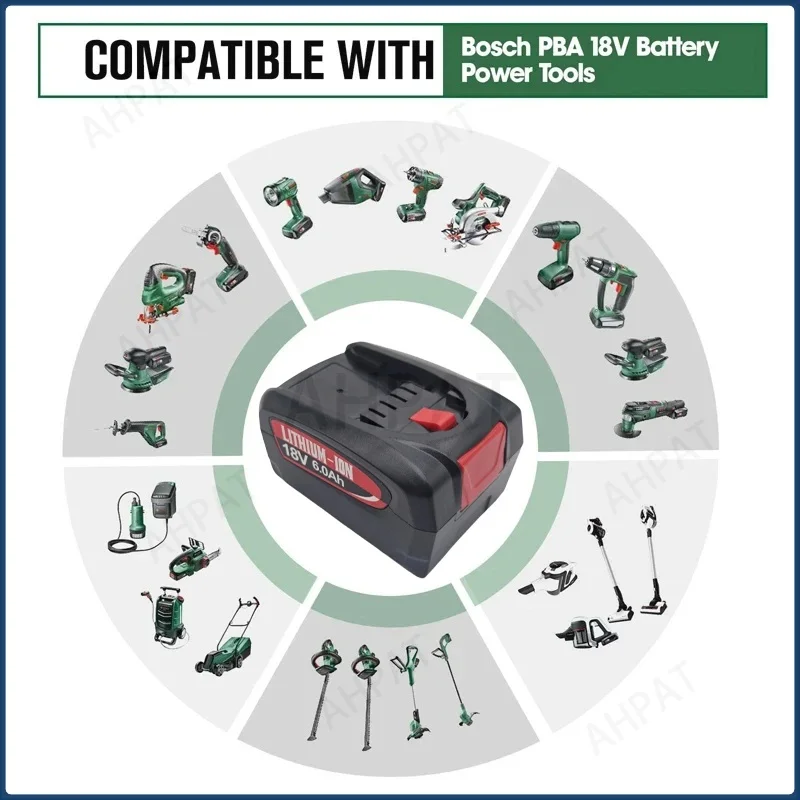 مناسبة لاستبدال بطارية Bosch PBA 18V: عمر بطارية قوي 6000 مللي أمبير في الساعة، تغطي أدوات PSB/PSR من سلسلة Home&Garden