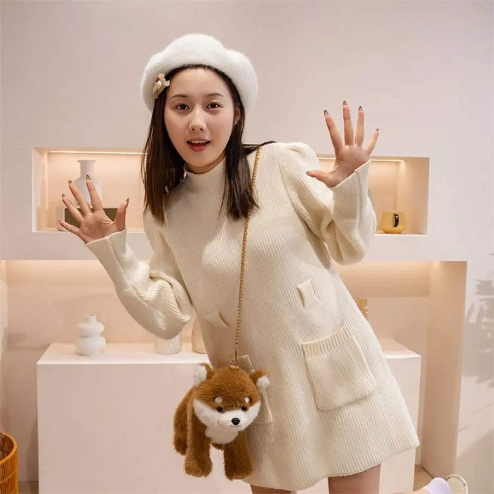 Schöne liegende West Highland mit Kette, echtes Leben, Simulation Akita-Hund, Haustierpuppe, Labrador, gefüllte Welpenpuppe, Geburtstagsgeschenk