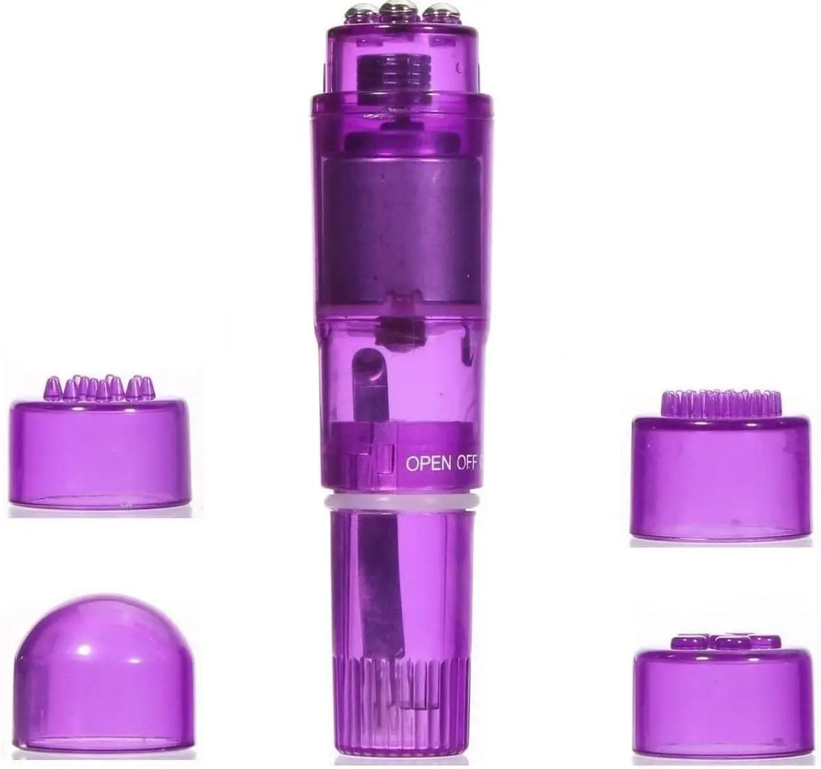 Piccola mini penna portatile per massaggi corpo viso, collo, testa, schiena con 4 teste (1 pezzo viola)