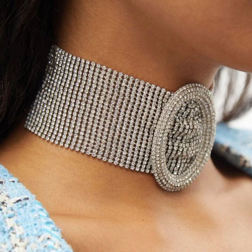 

2024 Stylish Design Oval Choker Necklace Accessories Party for Women Luxury Gift Chunky Rhinestone Collar Chain Bridal Jewerly