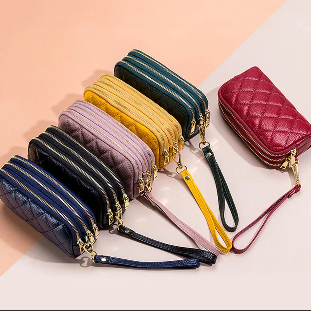 Women Wallets with Wrist Strap PU Leather Long Design Card Holder Multi-card Purse Simple Style Handbag Coin Keys Bag