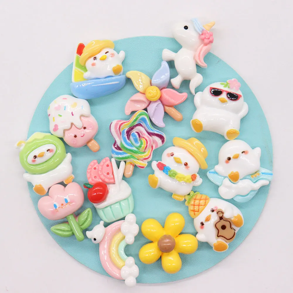 1-14PCS Resin Shoe Charms Kawaii Animal Duck Cake Flower Rainbow Ice Cream Candy Buckle Clogs Pins Hole Shoes Ornaments Slipper