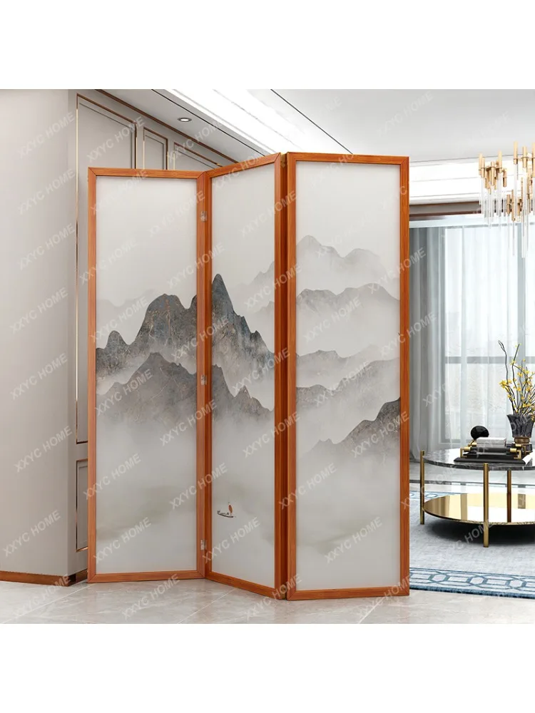 Transparent Non-Perspective Solid Wood Covering Household Hallway Living Room Office Folding Movable Screen Partition