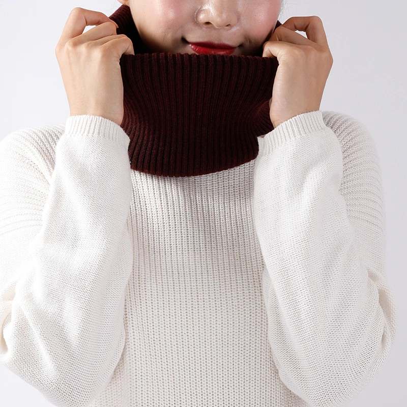 Woman Winter Wool Ring Scarf Soft One Loop Neckerchief Knitted Cashmere Elastic Headband Female Neck Warmer Fashion Fake Collar