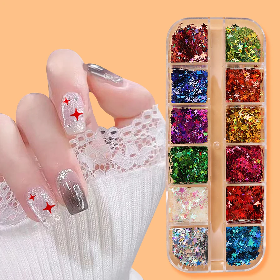 

2024 New Colorful Laser Quadrangle Star Fashion Trend False Nails Decorative Color Changing Style Fashion Enthusiasts