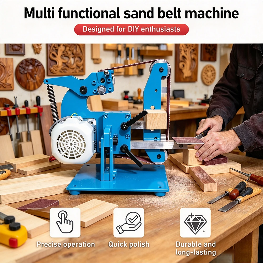 915 Small All Steel Belt Sander 220V Vertical & Horizontal Dual-Use Sanding Machine for Home DIY Polishing Grinding