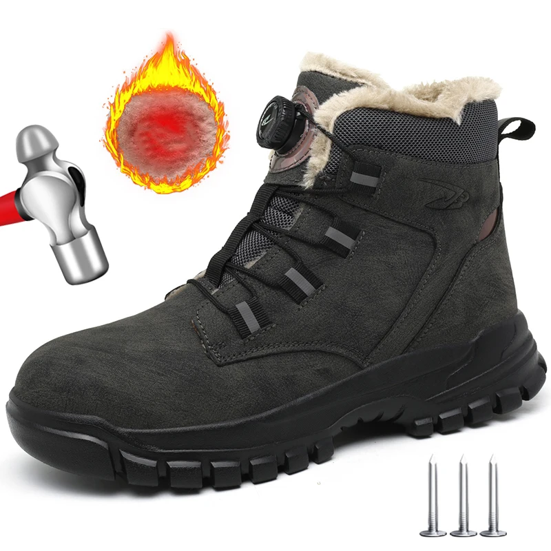 Botas de seguridad para el trabajo para hombre y mujer, zapatos de trabajo con punta de acero, impermeables, ligeros, protectores, talla 47 48, invierno
