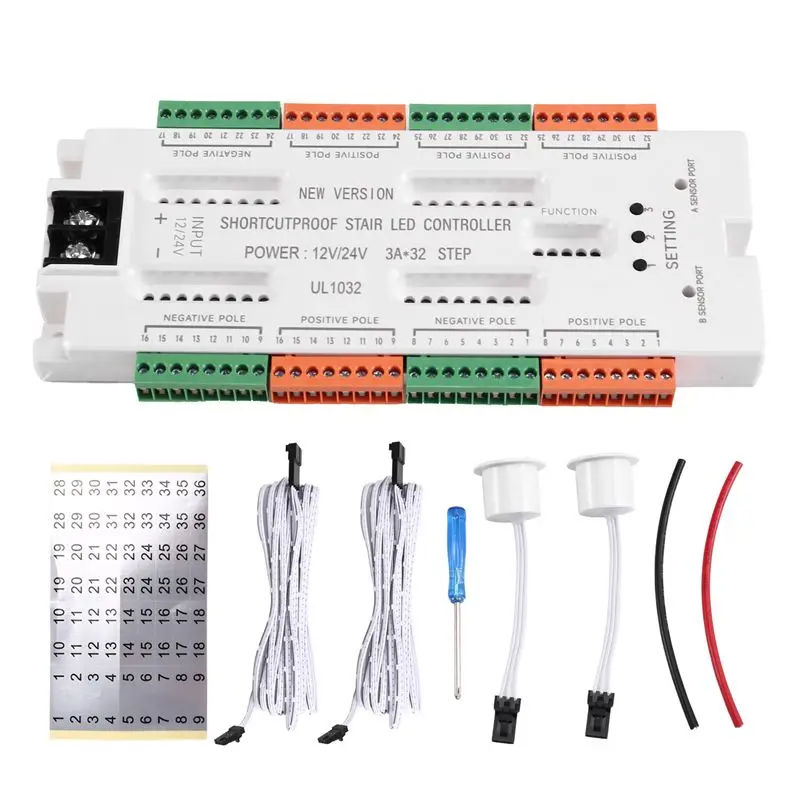 LNHF DC12V/24V Ladder Night Light 32 Channels Stair LED Motion Sensor Light Prevent Short Circuit Controller