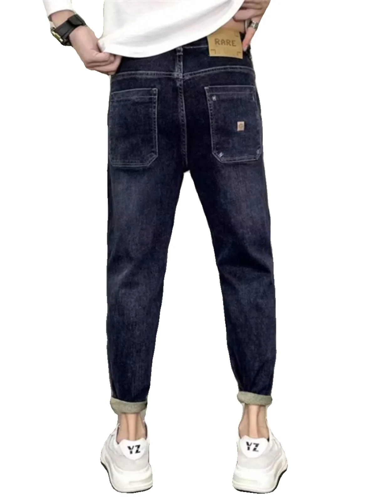 

Мужские джинсы приталенного кроя, эластичные повседневные длинные брюки, осень-зима, свободные свободные брюки в американском стиле High Street Faion, молодежная одежда, хлопковая стрей...