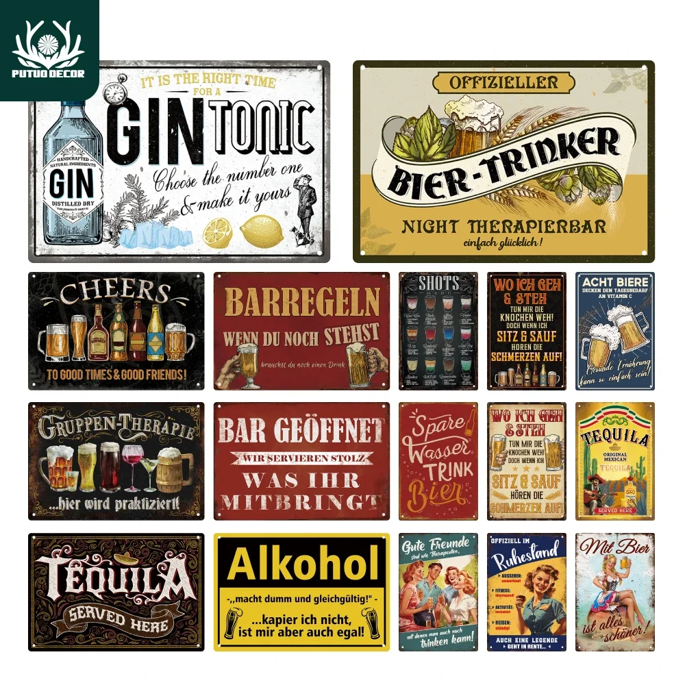 Letrero Metálico HD Vintage para Bar y Decoración de Pared con Alcohol, Póster Retro de Gin Tonic, Cerveza y Tequila para Pub, Cuarto de Hombre o Cocina