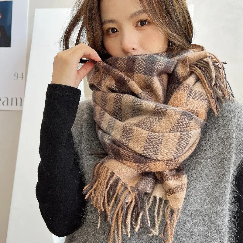 2024 Winter Thickened Scarf South Korea Sweet and Warm Imitation Cashmere Scarf Checkered Shawl Scarf Women\'s Versatile Fashion