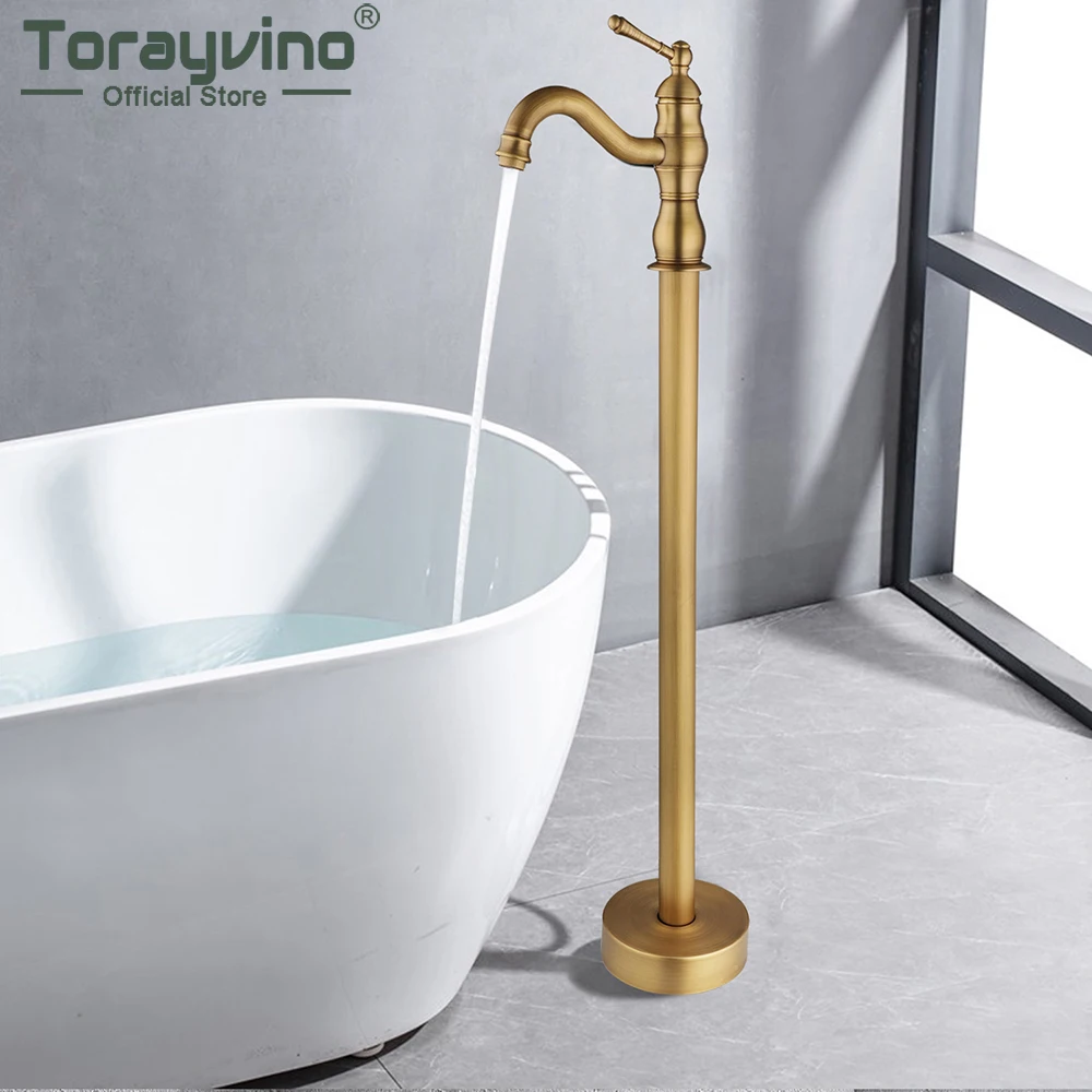 

Torayvino напольные смесители для ванны, античная латунь, смеситель с одной ручкой, кран для горячей и холодной воды, поворотный излив, ванная комната Torneira