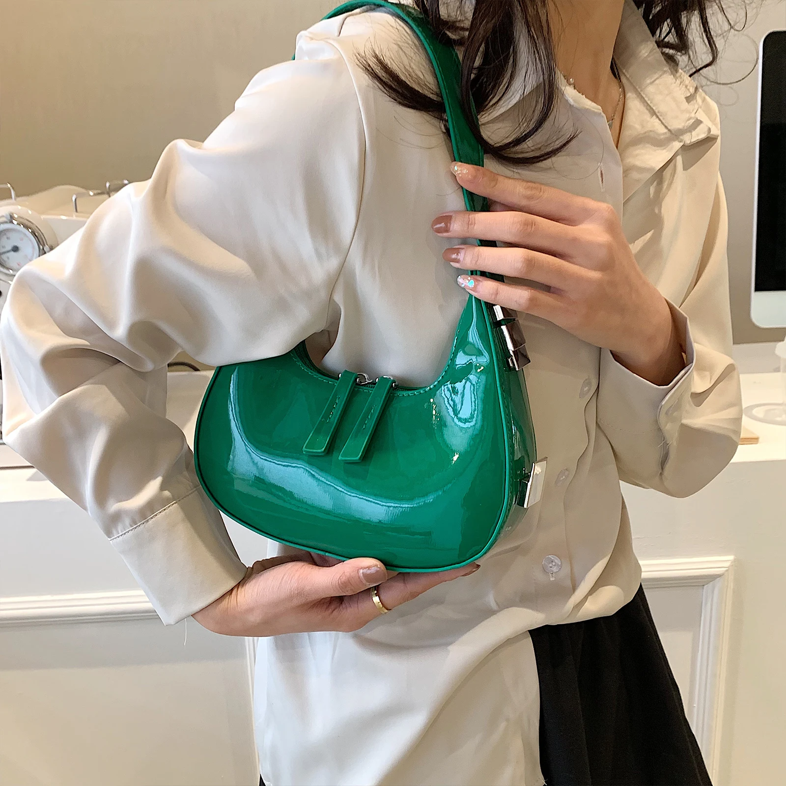 Half Moon Bag Vintage PU Leather Small Shoulder Bag for Women Girls  Hobo Handbag Luxury Retro Red Ladies Armpit Purses Totes