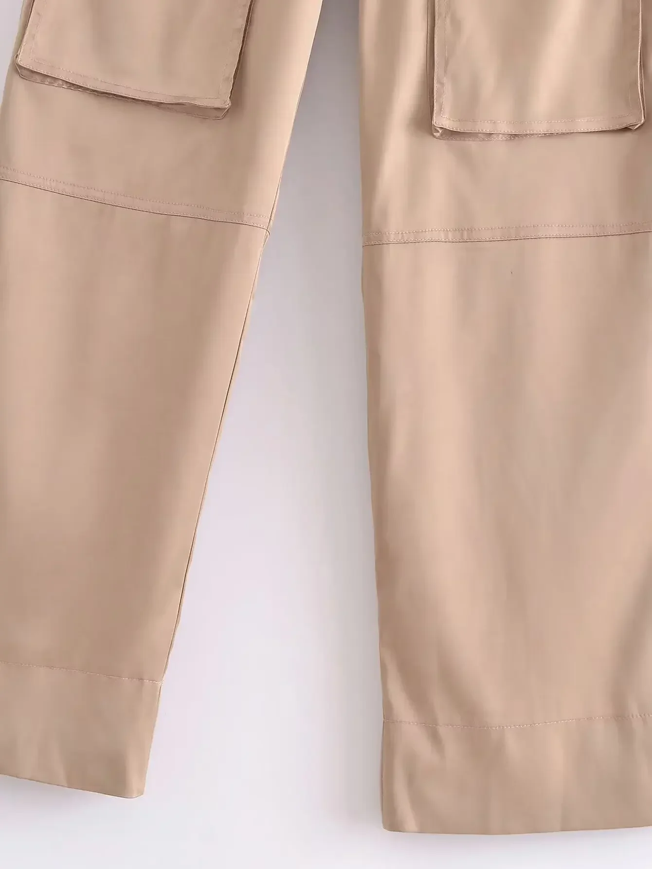 Pantalon cargo taille haute pour femme avec décoration de poche rabattable, satin décontracté, fermeture éclair, rétro, bergame, nouvelle mode, 2024