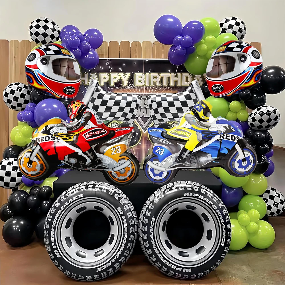 Tema moto buon compleanno banner piatti Cake Topper casco Motocross Balloon Dirt Bike decorazioni di compleanno forniture per feste