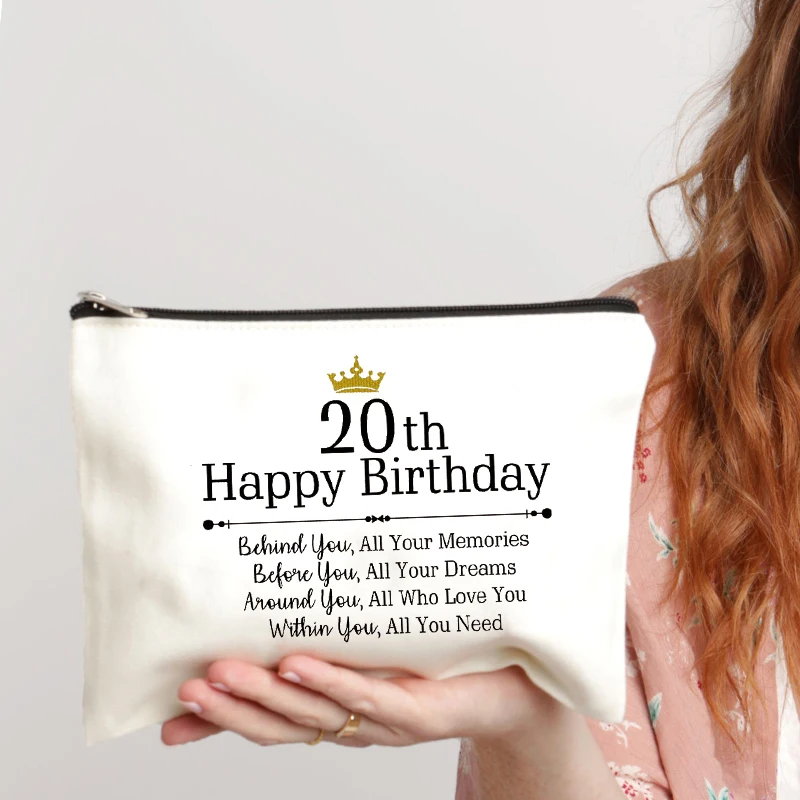 Bolsa de maquiagem com zíper para mulheres, Presentes de aniversário de 20 anos, Presentes de viagem para ela