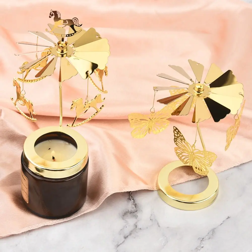 Metal Rotating Candle Holder Rotating Mechanism Heat-Powered Rotation Spinner Carousel Elegance Style Transfer Windmill