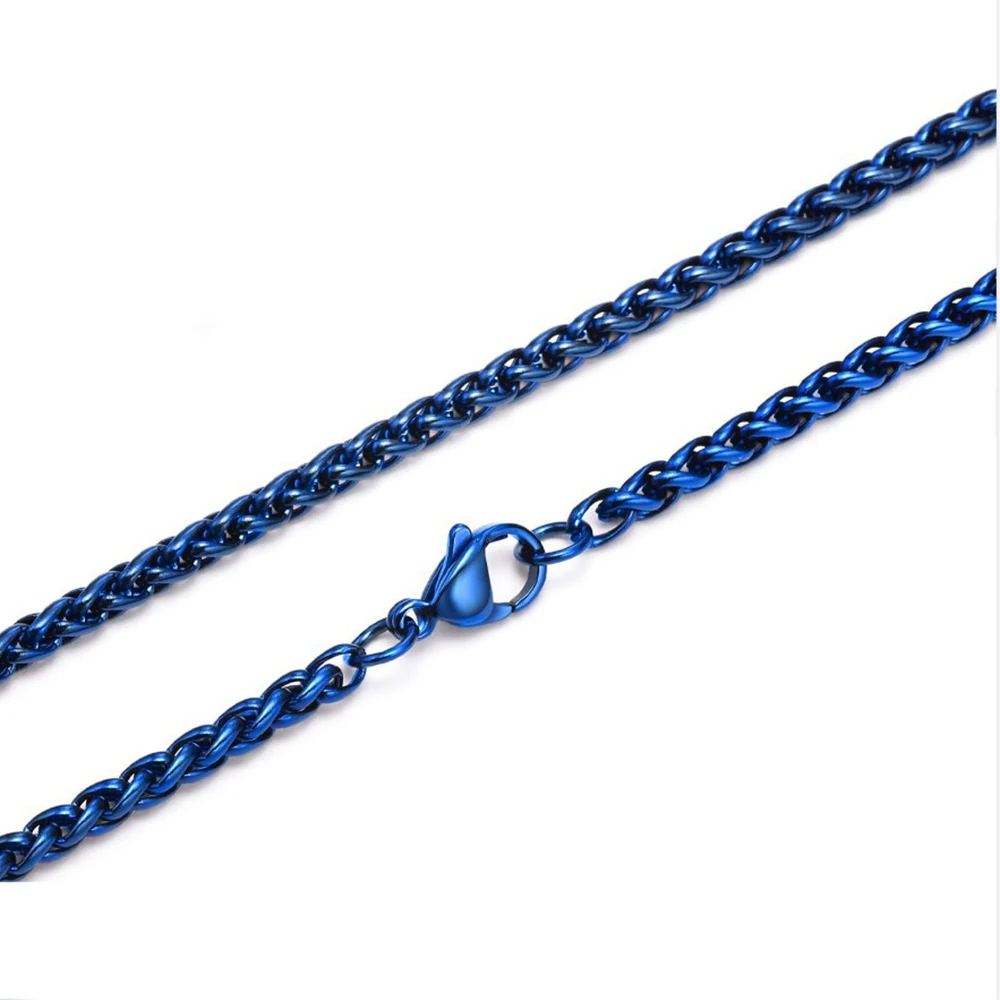 JHSL 60cm 3mm Blue Stainless Steel Single Twisted Necklace Chain for Pendant