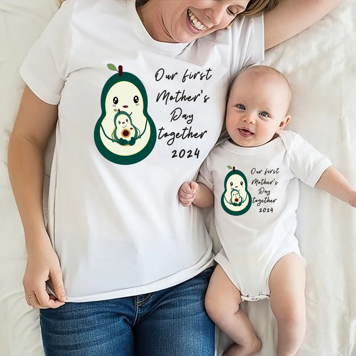 1PC Our First Mother's Day Together Family Outfits Avocado Printing Family Matching Outfit Baby and Mom Set Mothers Day Gift