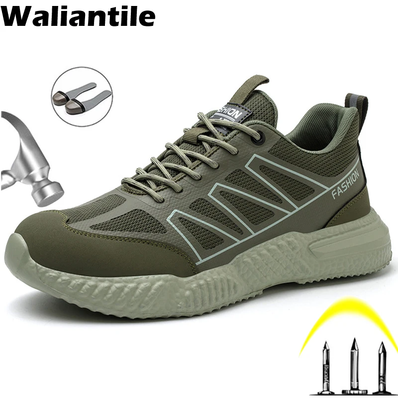 Waliantile New Safety Shoes For Men Puncture Proof Industrial Work Boots Breathable Non-slip Indestructible Shoes Sneakers Male