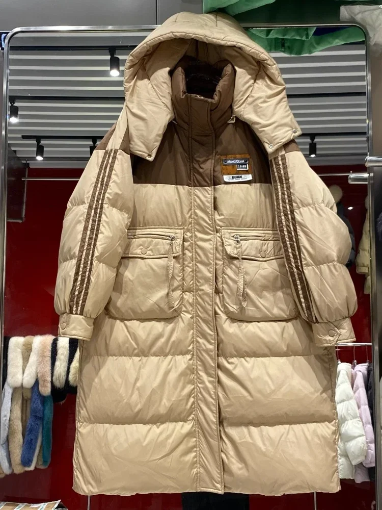 Piumino Extra Large Size addensato maternità inverno di alta qualità coreano Chic con cappuccio allentato lungo piumino d'anatra bianco donna