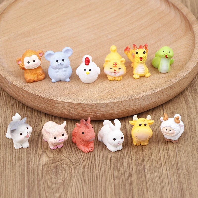 1PC Miniature 12 Zodiac Resin Doll Figurines Crafts Realistic Animals For Micro Landscape Scene Decoration