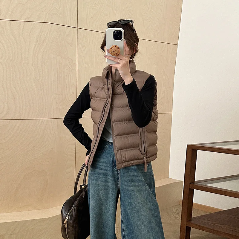 Autumn Winter Stand-up Collar Quilted Cotton Padded Vest Warm Sleeveless Coat Lightweight Waistcoat Women's Clothing New