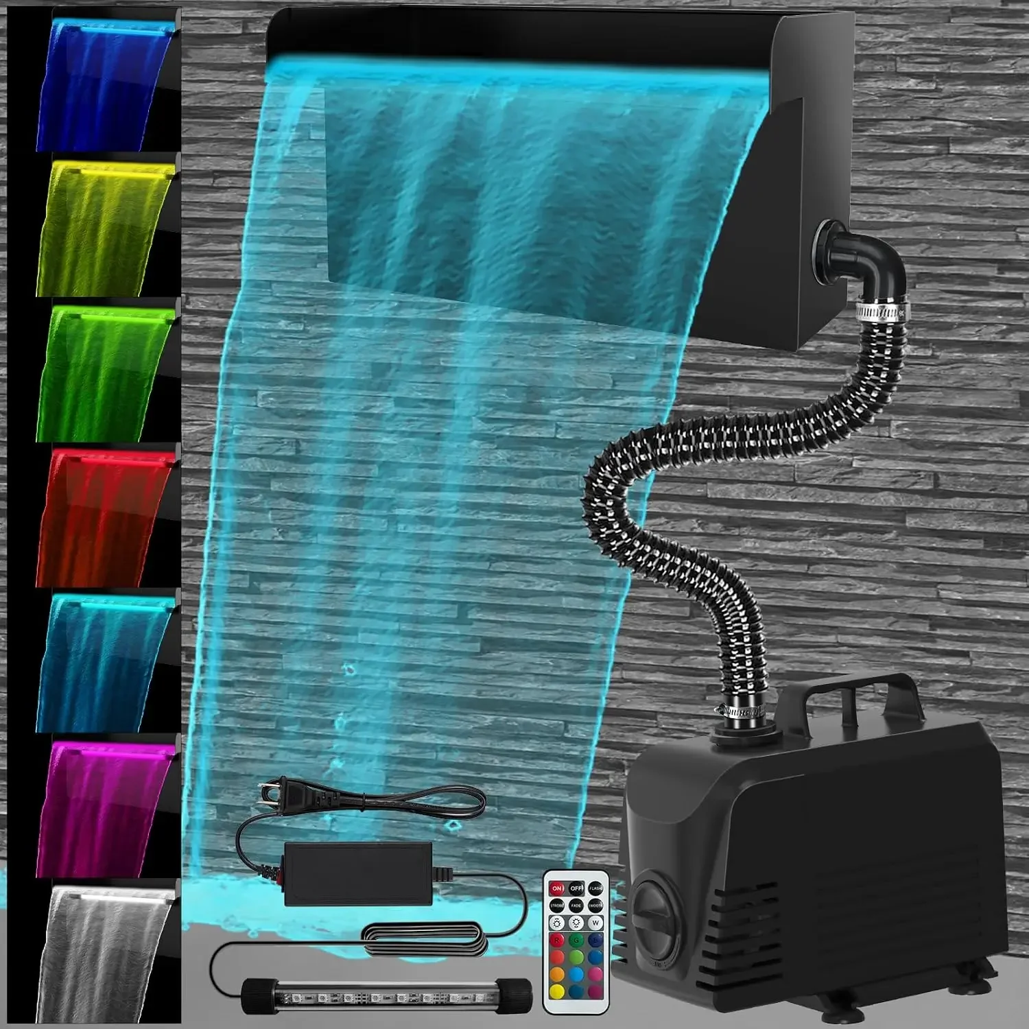 All-in-1 Pond Waterfall Kit with LED Lights, 12