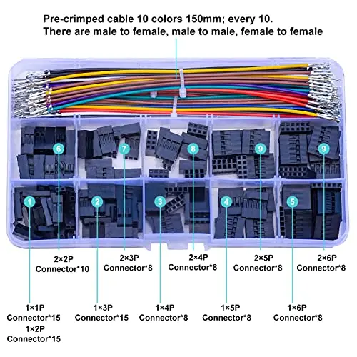 Dupont Connector 2.54mm Male Female Cable with 22AWG  Cable, Single & Dual Row 2/3/4/5/6Pin Housing (DU 2-6P)