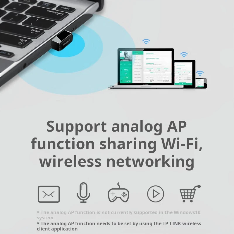 بطاقة شبكة USB لاسلكية TP-link TL-WN725N 150M، التوصيل والتشغيل، تدعم نظام التشغيل Windows 10/8.1/8/7/XP لسطح المكتب
